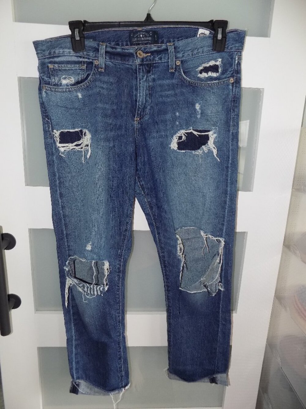 Lucky Brand Sienna Slim Boyfriend Distress Jeans White Oak Cone Denim size 12/31